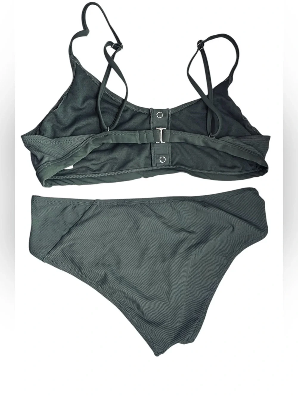 Xhilaration Forest Green Ribbed Bikini Set Snap Button Detail Top XL Bottom M